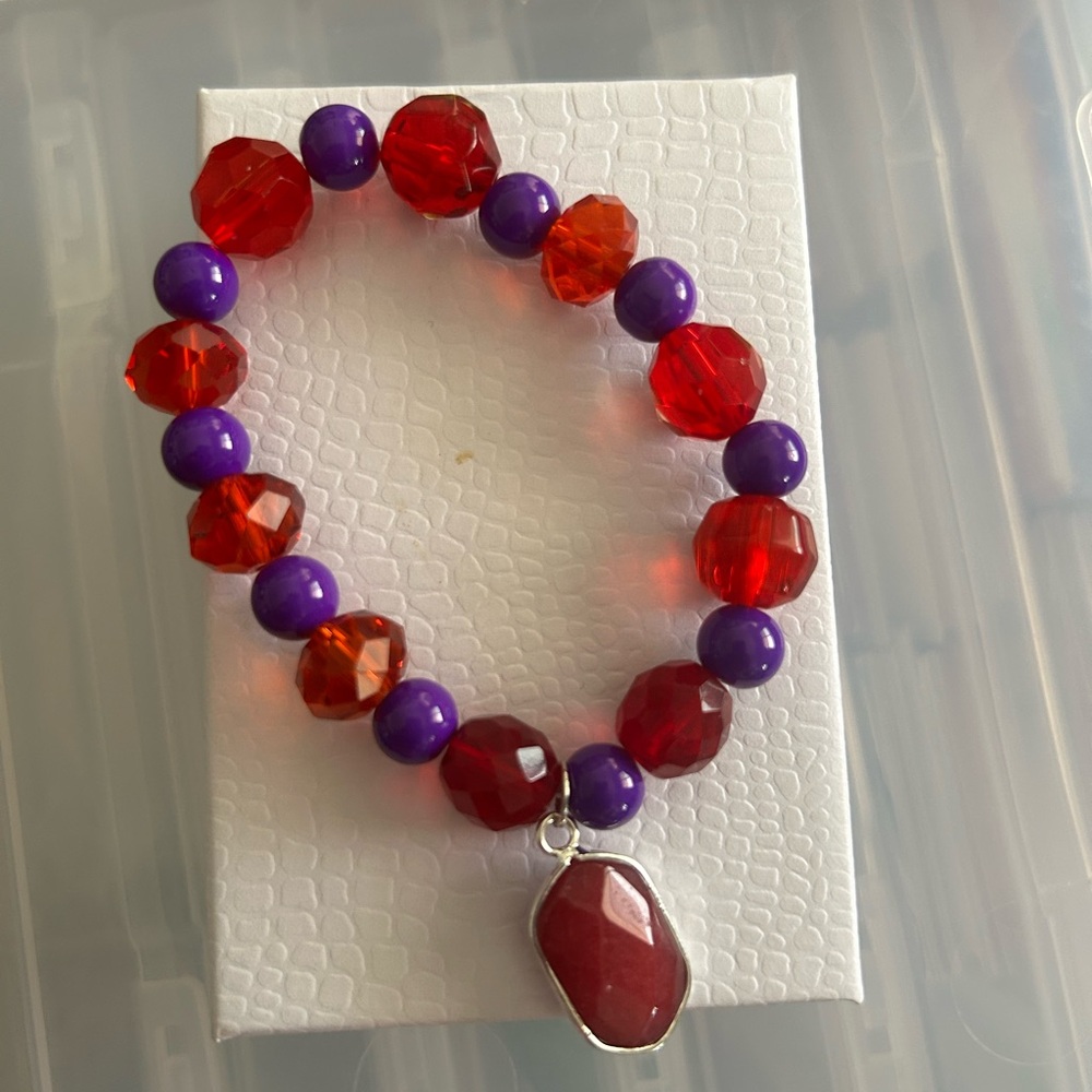 Vibrant Red and Purple Crystal Beaded Bracelet
